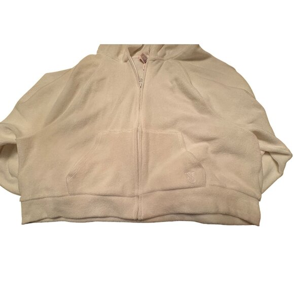 Victorias Secret White Full-Zip Hoodie L/XL Terry Cloth Material With Hooded Des - Picture 8 of 9